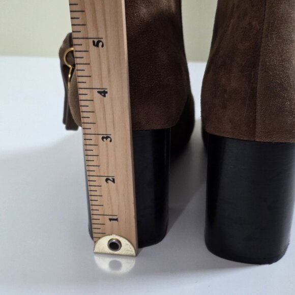 See By Chloe Brown Suede Ankle Booties US 8.5 EU 38.5 Spain Stacked Heel Elegant - Picture 4 of 16